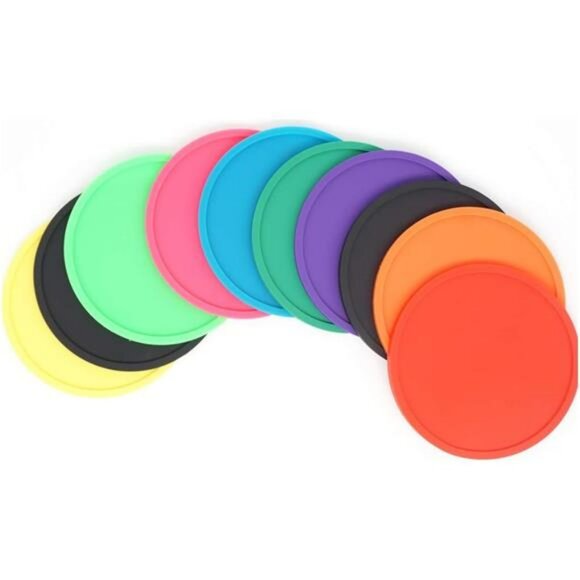 Colorful Silicone Drink Coasters Set of 10 Non Slip Heat Resistant Cup Mats - Picture 7 of 8